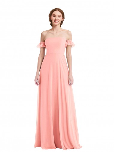 Soft Chiffon Long Off the Shoulder Salmon A-Line Semi Formal Evening Dress / Bridesmaid Dress Sudbury