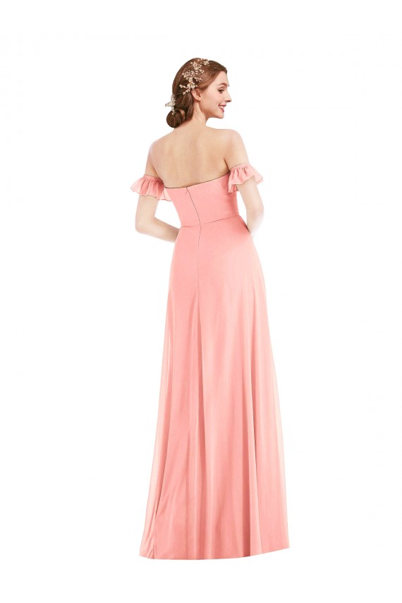 Soft Chiffon Long Off the Shoulder Salmon A-Line Semi Formal Evening Dress / Bridesmaid Dress Sudbury