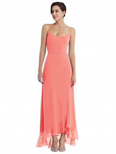 Soft Chiffon Long Spaghetti Straps A-Line High Low Bridesmaid Dress Sudbury