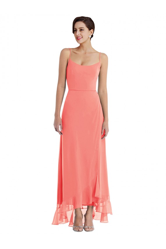 Soft Chiffon Long Spaghetti Straps A-Line High Low Bridesmaid Dress Sudbury
