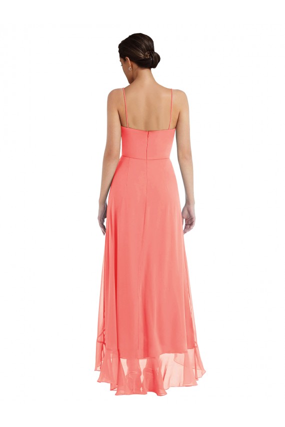 Soft Chiffon Long Spaghetti Straps A-Line High Low Bridesmaid Dress Sudbury