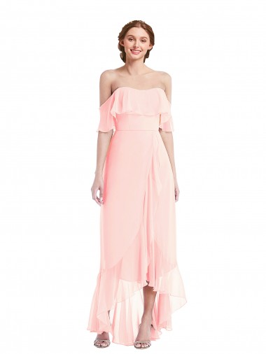 Soft Chiffon Long Off the Shoulder A-Line High Low Bridesmaid Dress Sudbury