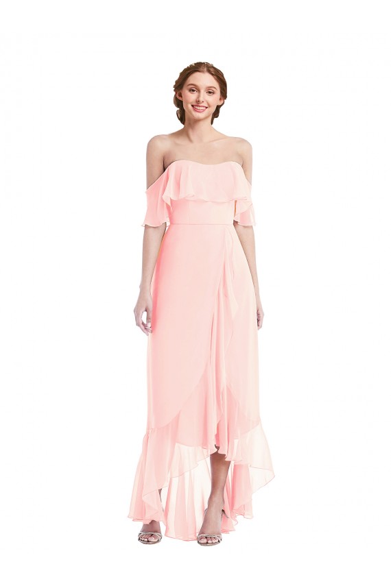 Soft Chiffon Long Off the Shoulder A-Line High Low Bridesmaid Dress Sudbury