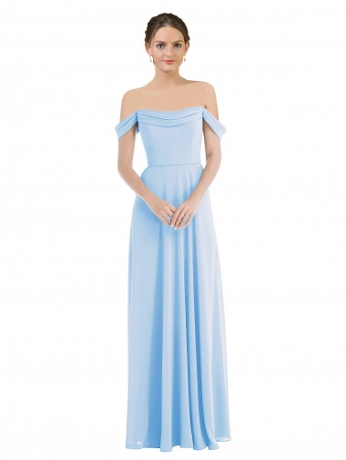 Soft Chiffon Long Off the Shoulder Light Sky Blue A-Line Formal Evening Gown / Bridesmaid Dress Sudbury