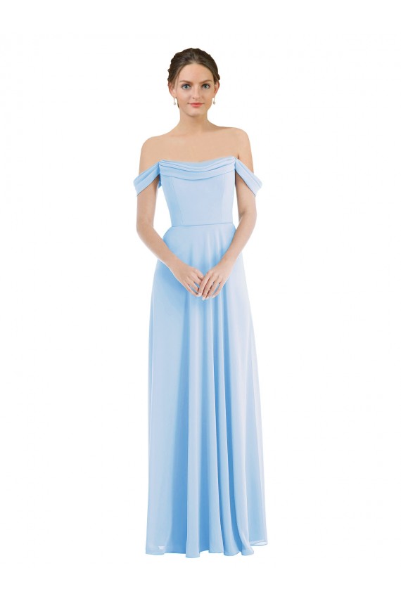 Soft Chiffon Long Off the Shoulder Light Sky Blue A-Line Formal Evening Gown / Bridesmaid Dress Sudbury