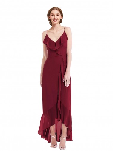 Soft Chiffon Low Back Long Spaghetti Straps A-Line High Low Evening Gown / Bridesmaid Dress Sudbury