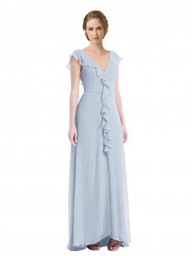 Soft Chiffon V-Back Long V-Neck Sea Glass A-Line Black Tie Evening Gown / Bridesmaid Dress Sudbury