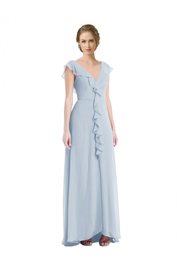 Soft Chiffon V-Back Long V-Neck Sea Glass A-Line Black Tie Evening Gown / Bridesmaid Dress Sudbury