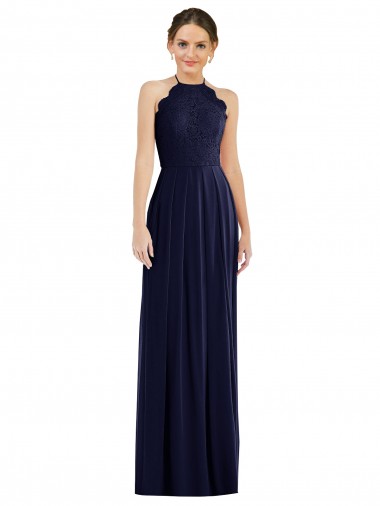 Soft Chiffon Open Back Long Halter Neck Dark Navy A-Line Semi Formal Evening Dress / Bridesmaid Dress Sudbury