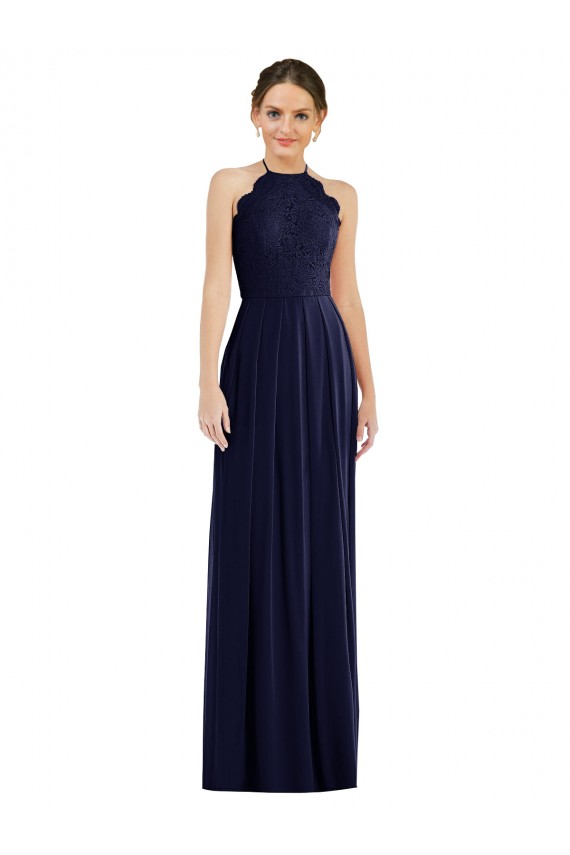 Soft Chiffon Open Back Long Halter Neck Dark Navy A-Line Semi Formal Evening Dress / Bridesmaid Dress Sudbury