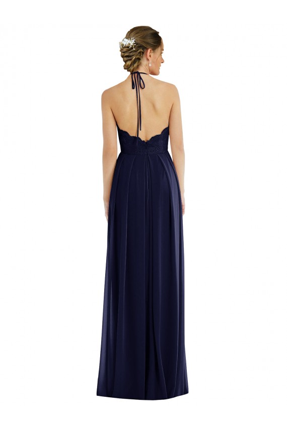 Soft Chiffon Open Back Long Halter Neck Dark Navy A-Line Semi Formal Evening Dress / Bridesmaid Dress Sudbury
