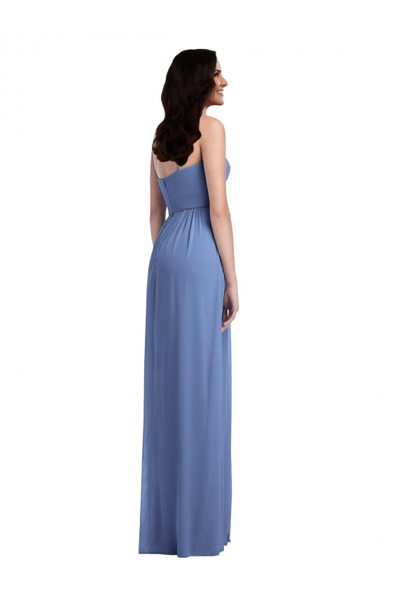 Soft Chiffon Low Back Long Spaghetti Straps Windsor Blue A-Line Semi Formal Evening Dress / Bridesmaid Dress Sudbury