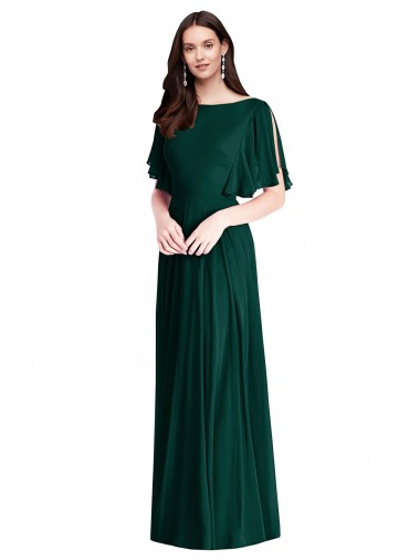 Soft Chiffon V-Back Long Bateau Neck A-Line Semi Formal Evening Dress / Bridesmaid Dress Sudbury