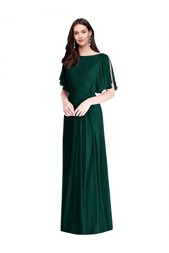 Soft Chiffon V-Back Long Bateau Neck A-Line Semi Formal Evening Dress / Bridesmaid Dress Sudbury