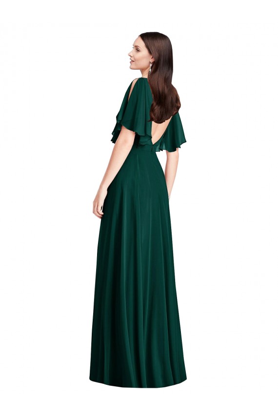 Soft Chiffon V-Back Long Bateau Neck A-Line Semi Formal Evening Dress / Bridesmaid Dress Sudbury
