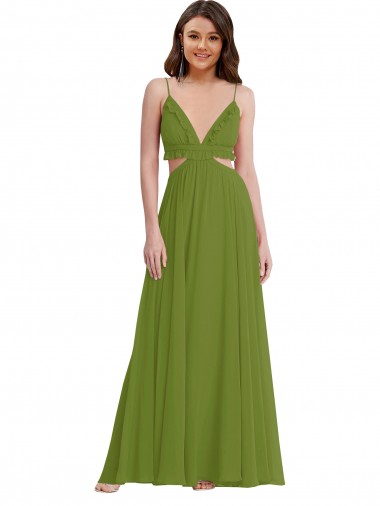 Soft Chiffon Open Back Long V-Neck A-Line Plus Size Evening Gown / Bridesmaid Dress Sudbury