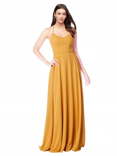 Soft Chiffon Long V-Neck Saffron A-Line Formal Dress / Bridesmaid Dress Sudbury