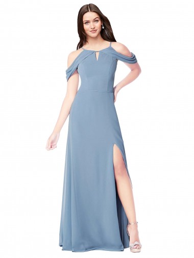 Soft Chiffon Long Off the Shoulder Dusty Blue A-Line Evening Dress / Bridesmaid Dress Sudbury