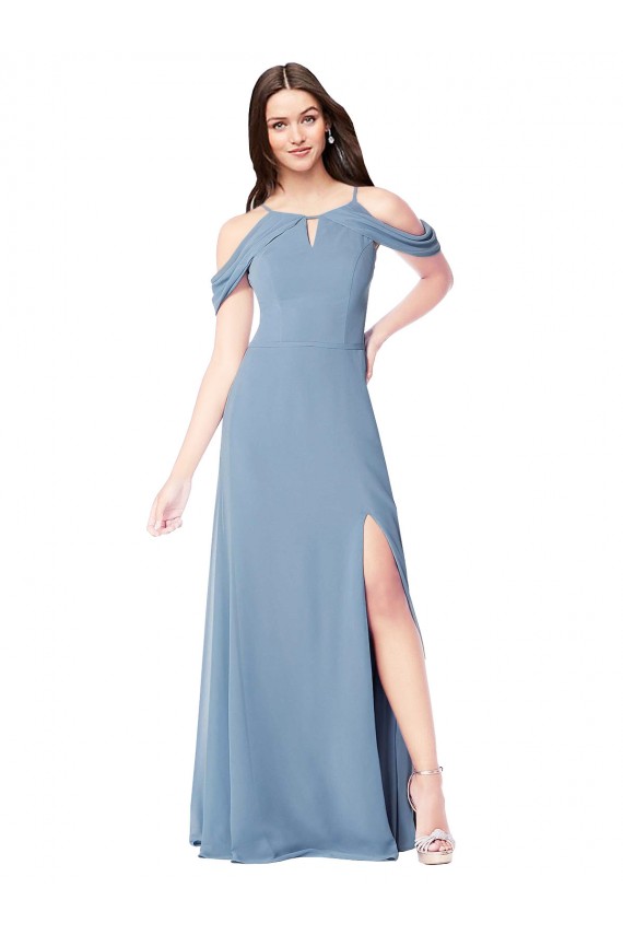 Soft Chiffon Long Off the Shoulder Dusty Blue A-Line Evening Dress / Bridesmaid Dress Sudbury