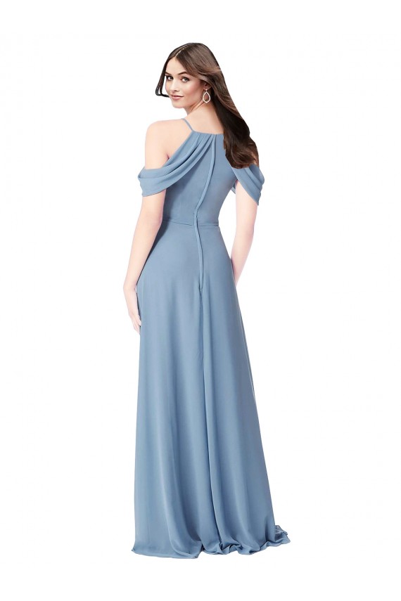 Soft Chiffon Long Off the Shoulder Dusty Blue A-Line Evening Dress / Bridesmaid Dress Sudbury