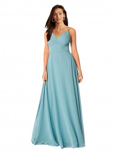 Soft Chiffon Long V-Neck Turquoise A-Line Bridesmaid Dress Sudbury