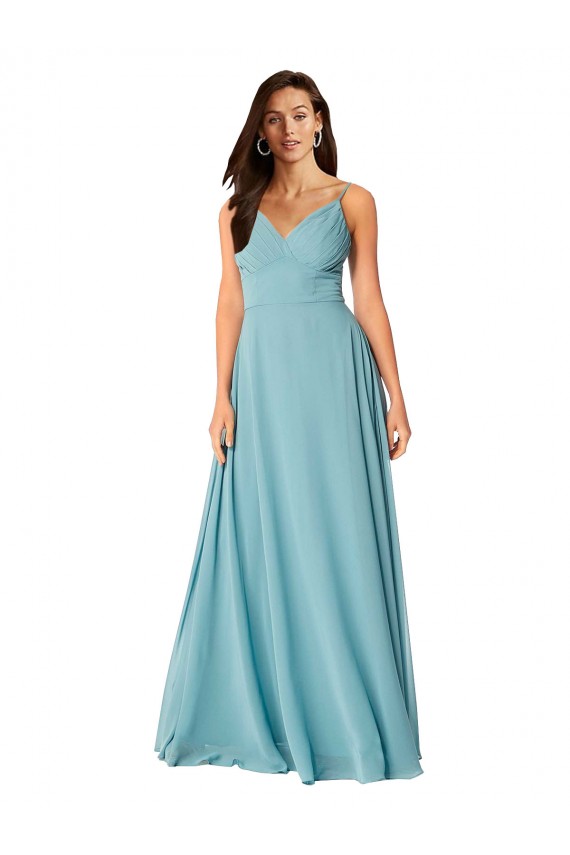 Soft Chiffon Long V-Neck Turquoise A-Line Bridesmaid Dress Sudbury