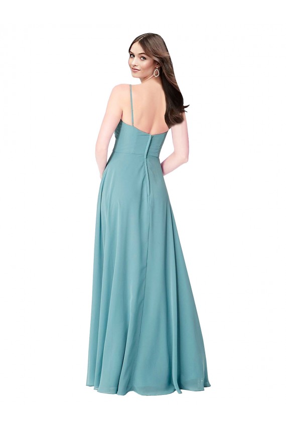Soft Chiffon Long V-Neck Turquoise A-Line Bridesmaid Dress Sudbury