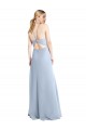 Chiffon Keyhole Back Long Halter Neck Light Sky Blue A-Line Bridesmaid Dress / Evening Dress Sudbury