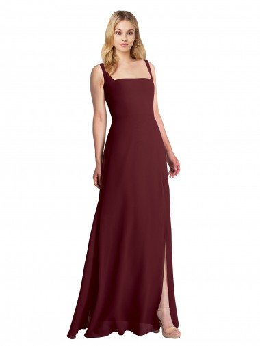 Soft Chiffon Low Back Long Square Neck A-Line Bridesmaid Dress Sudbury