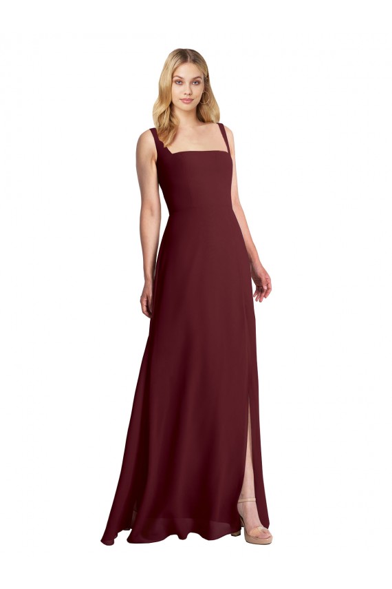Soft Chiffon Low Back Long Square Neck A-Line Bridesmaid Dress Sudbury