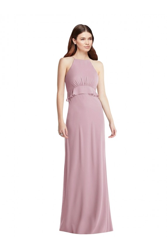 Chiffon Low Back Long Halter Neck A-Line Bridesmaid Dress / Evening Dress Sudbury