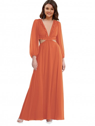Soft Chiffon Open Back Long V-Neck A-Line High Low Evening Gown / Bridesmaid Dress Sudbury