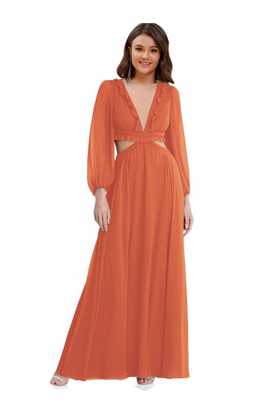 Soft Chiffon Open Back Long V-Neck A-Line High Low Evening Gown / Bridesmaid Dress Sudbury