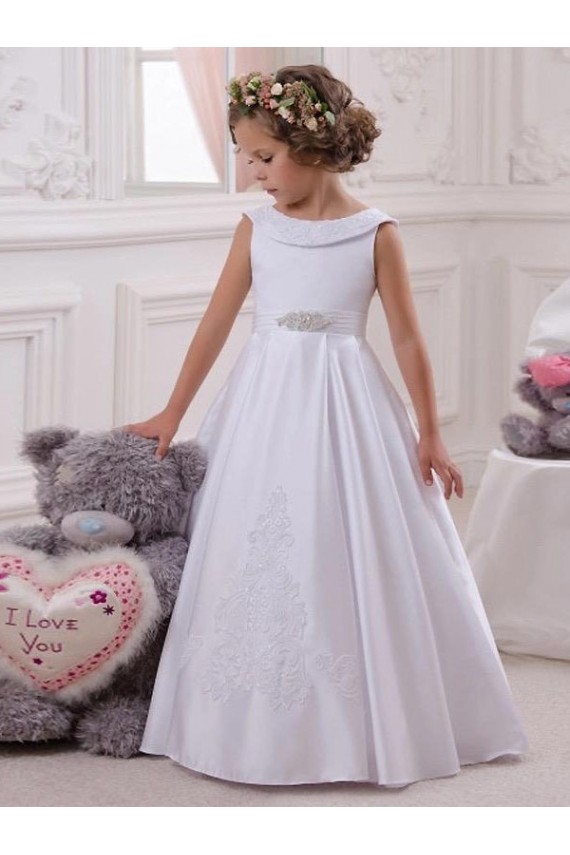 Satin & Lace Long Bateau Neck Ball Gown Flower Girl Dresses Sudbury