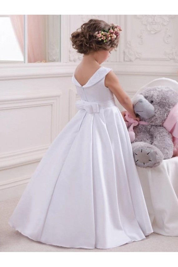 Satin & Lace Long Bateau Neck Ball Gown Flower Girl Dresses Sudbury