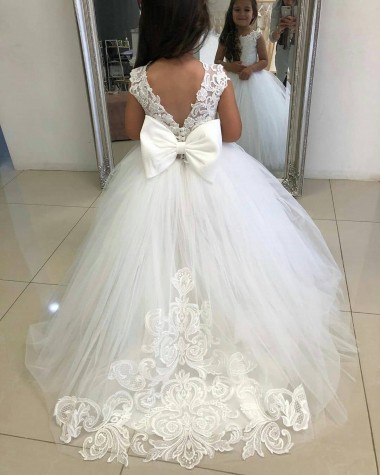 Tulle & Lace Chapel Train Bateau Neckline Ball Gown Flower Girl Dress Sudbury