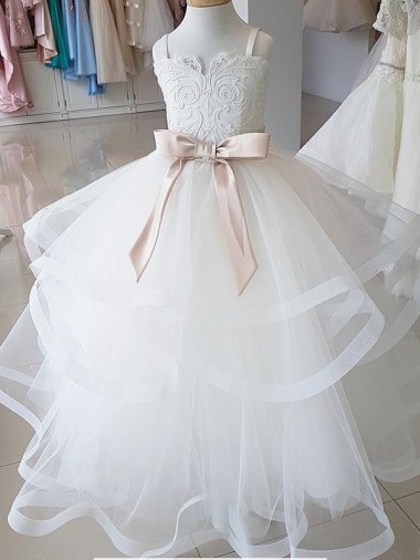 Tulle & Lace Long High Neck Ball Gown Flower Girl Wedding Dress Sudbury