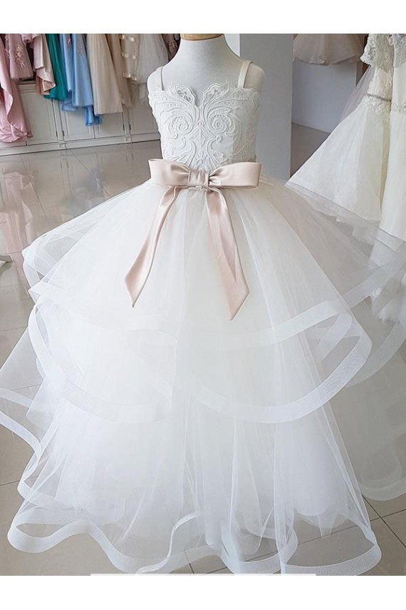 Tulle & Lace Long High Neck Ball Gown Flower Girl Wedding Dress Sudbury