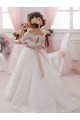 Tulle & Lace Keyhole Back Long High Neck Ball Gown Flower Girl Dresses Sudbury