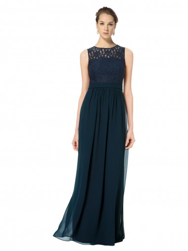 Chiffon & Lace Keyhole Back Long Bateau Neck A-Line Bridesmaid Dress Sudbury