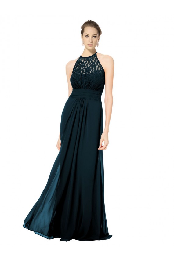 Soft Chiffon & Lace Keyhole Back Long Halter Neck A-Line Formal Dress / Bridesmaid Dress Sudbury