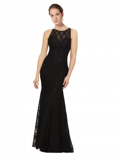 Lace Open Back Long Jewel Neck Sheath Bridesmaid Dress Sudbury