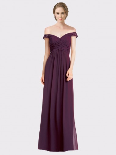 Soft Chiffon & Lace Low Back Long Off the Shoulder Grape A-Line Bridesmaid Dress Sudbury