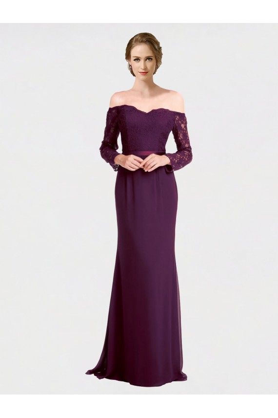 Soft Chiffon & Lace Low Back Long Off the Shoulder Mermaid Bridesmaid Dress Sudbury