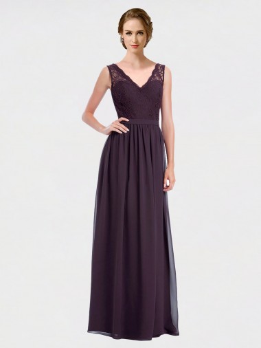 Chiffon & Lace V-Back Long V-Neck A-Line Bridesmaid Dress / Evening Dress Sudbury