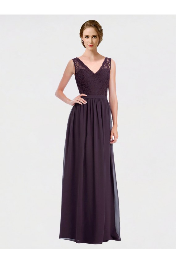 Chiffon & Lace V-Back Long V-Neck A-Line Bridesmaid Dress / Evening Dress Sudbury