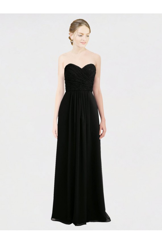 Soft Chiffon & Lace Low Back Long Sweetheart Black A-Line Bridesmaid Dress Sudbury