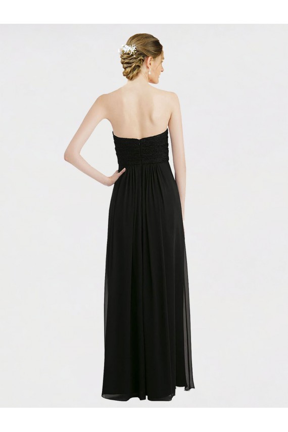 Soft Chiffon & Lace Low Back Long Sweetheart Black A-Line Bridesmaid Dress Sudbury