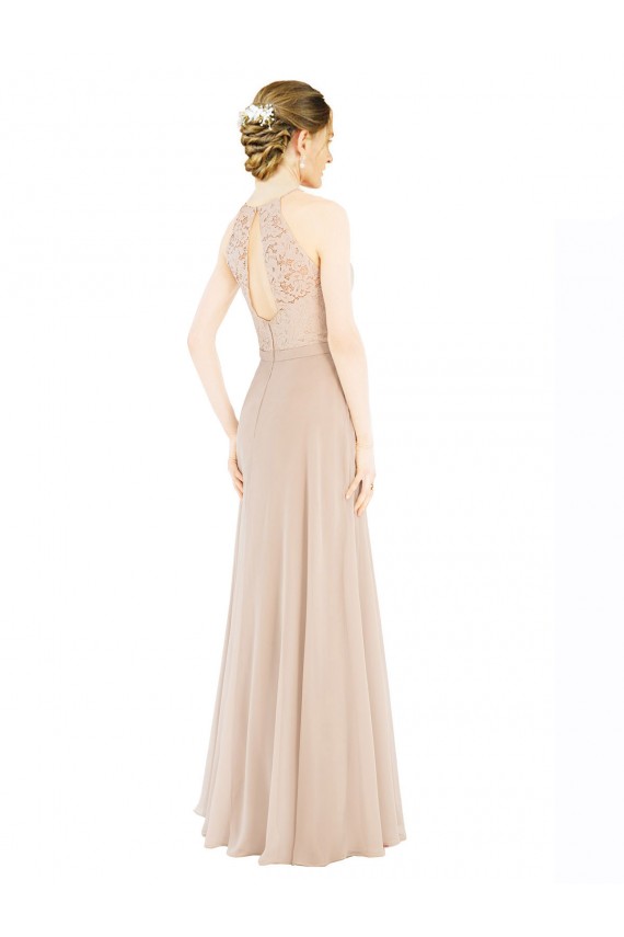 Soft Chiffon & Lace Keyhole Back Long Halter Neck A-Line Prom Dress / Bridesmaid Dress Sudbury