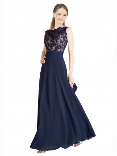 Soft Chiffon & Lace V-Back Long Illusion Neck A-Line Prom Dress / Bridesmaid Dress Sudbury